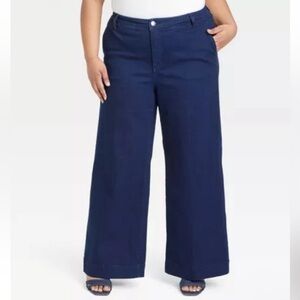 Ava & Viv High Rise Wide Leg Dark Blue Denim Jeans 24 NWT